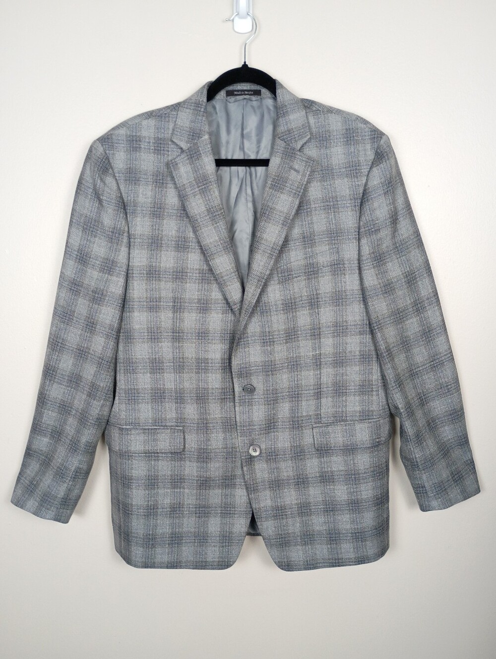 Lauren Ralph Lauren Wool Silk Linen Blazer Men's 44L Gray Plaid Sport Coat